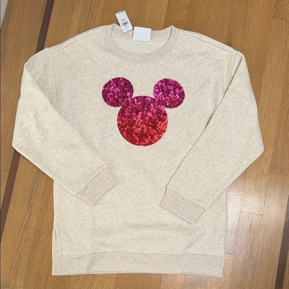 BNWT Disney Cream Sweatshirt with Pink Glitter Mickey Design